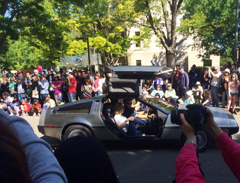 There were about seven Deloreans in the Picnic Day Parade. This is just one of them going down the street.
