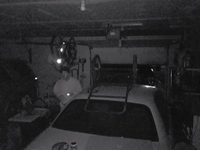 A still from a security camera of Diren Dede stealing from Markus Kaarma's garage.