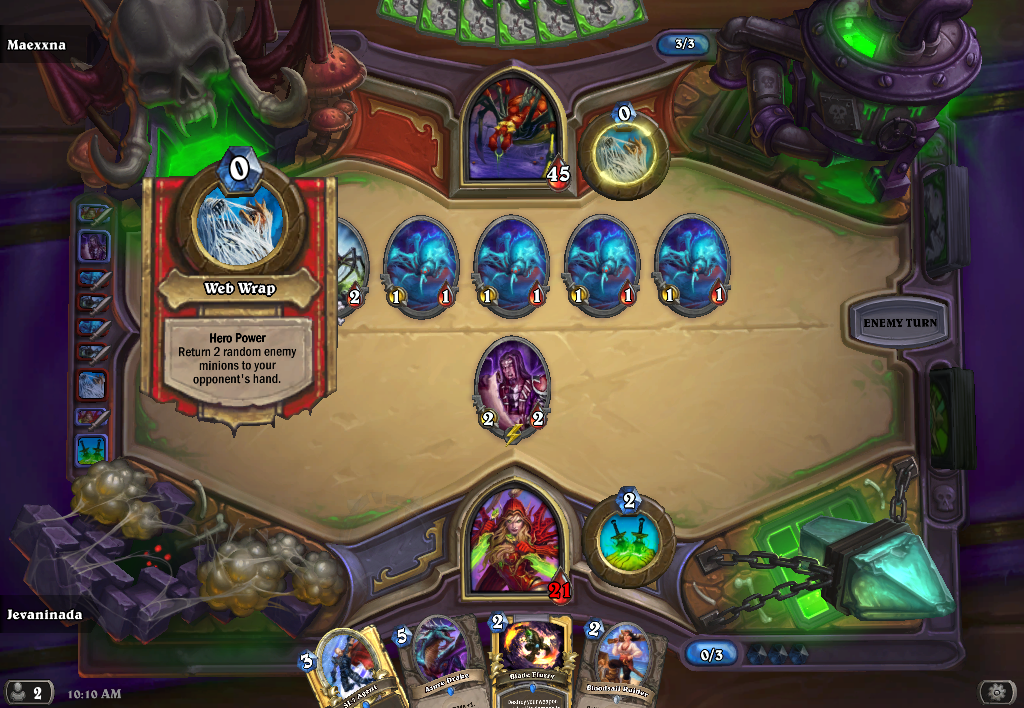 Giving my standard Rogue deck a try against Maexxna and failing miserably.