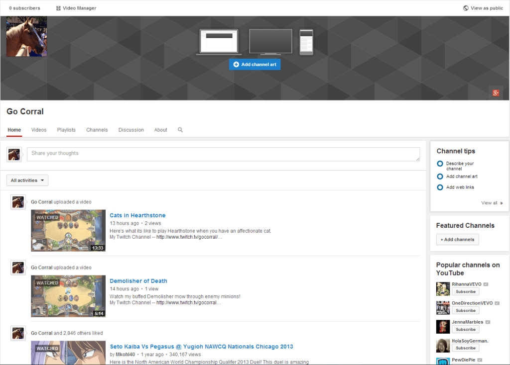 The first steps I've taken to creating a Youtube channel.