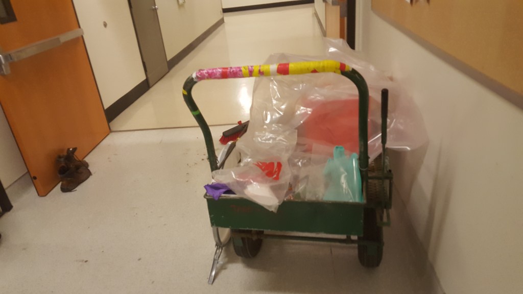 Supply cart. The crew is inside cleaning up my mistakes.